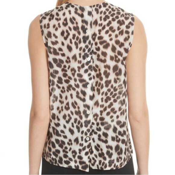 EQUIPMENT Reagan Leopard Print Button Back Silk Cotton Sleeveless Blouse Top - Picture 2 of 7
